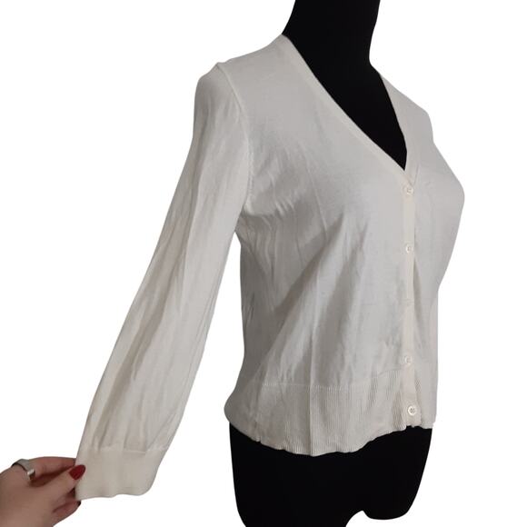 Lauren Ralph Lauren Green Label Tiny Button Cardigan Sweater Cream V Neck Y2K M - Picture 3 of 9